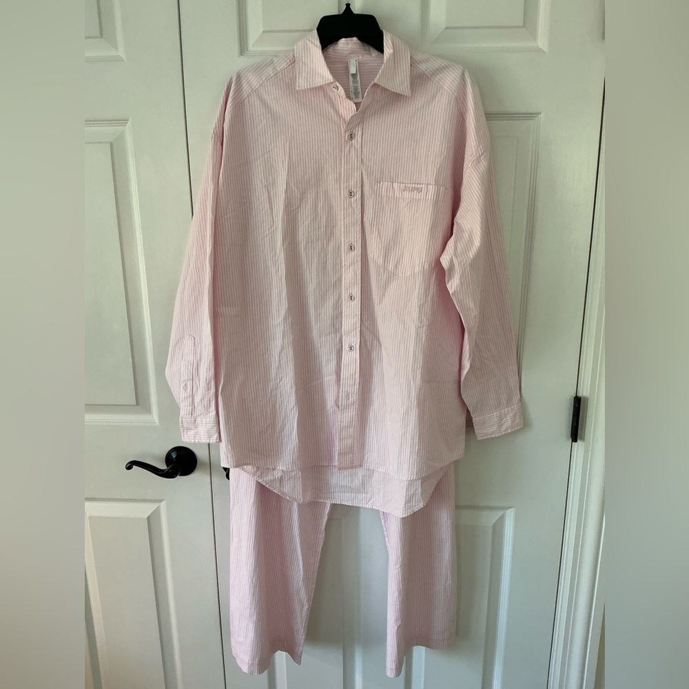 SKIMS Oversized Stretch Cotton Stripe Pajama Set | Cherry Blossom Stripe | S - Picture 9 of 11
